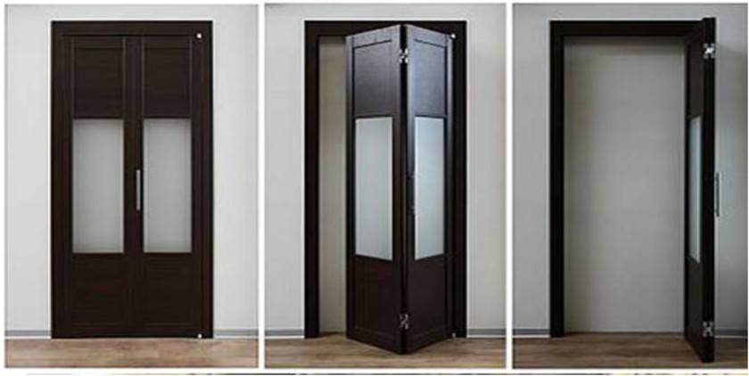 Шпонированные двери гармошка с матовыми стеклянными вставками Кропоткин