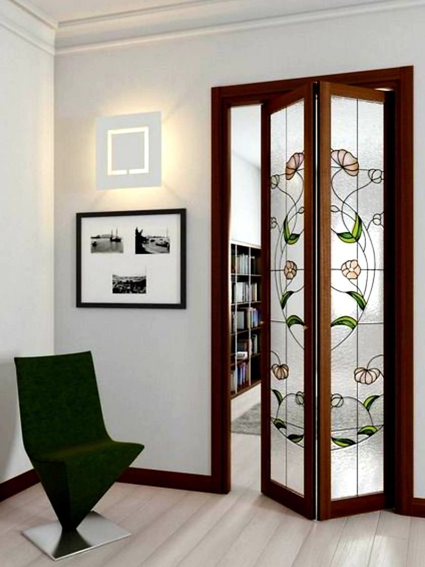 Двери гармошка с витражным декором Кропоткин
